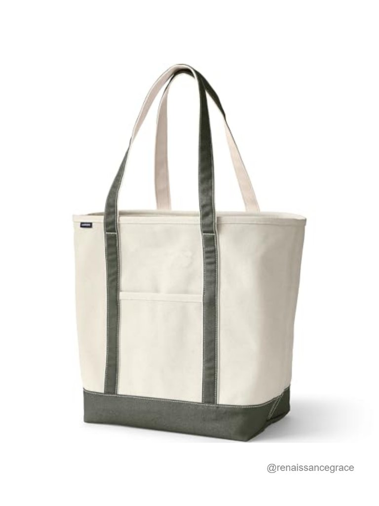 Large Canvas Tote Bag With 5 Pockets, Structured Base, Long Handles